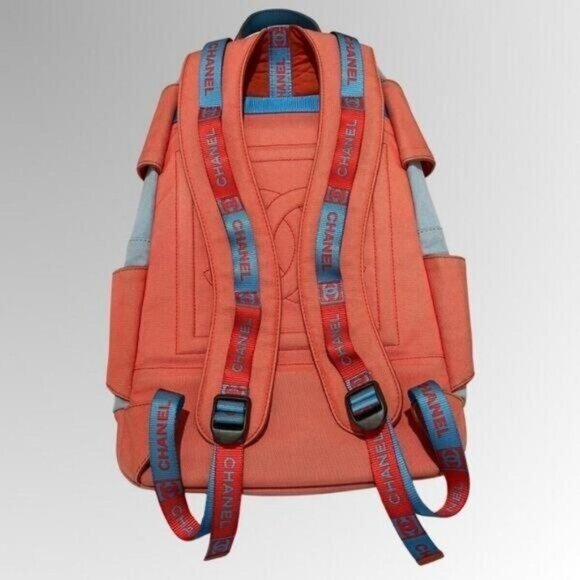 Authentic CHANEL CC Sport Line Nylon Backpack Bag Multicolor Blue Red Vintage - Picture 5 of 10